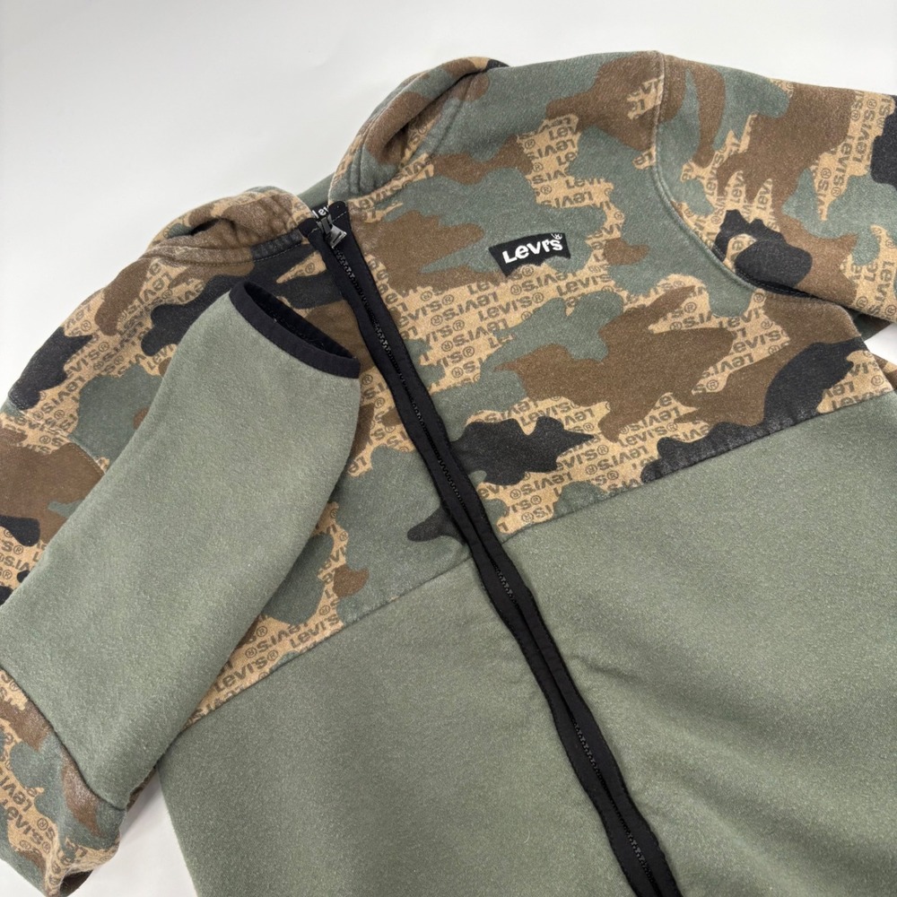 Levis Kids Camo Print Zip Up Hoodie Jacket Olive Green‎ Size L